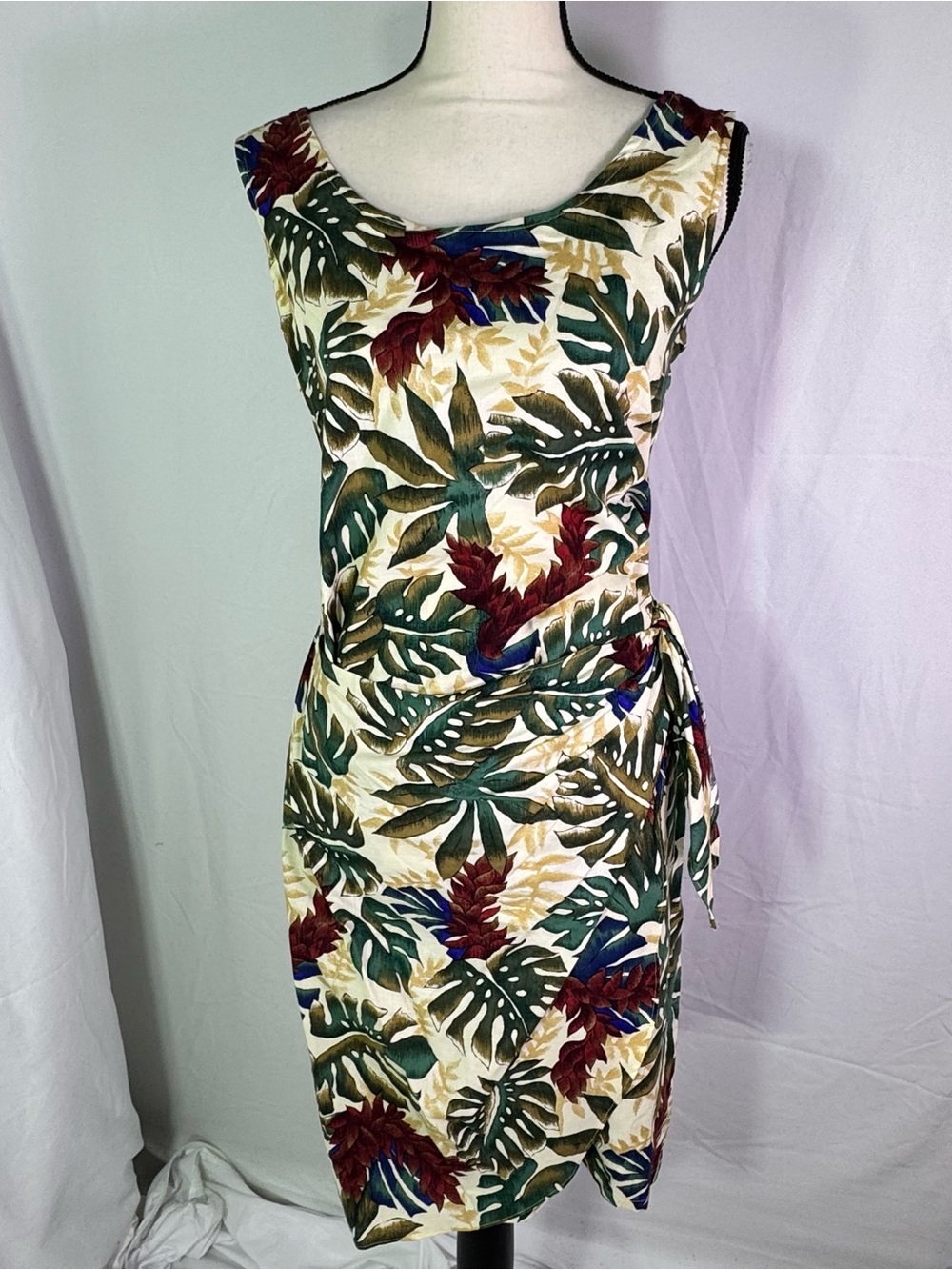 Vintage Hilo Hattie Tropical Hawaiian Wrap Midi Dress Medium Cruise Luau
